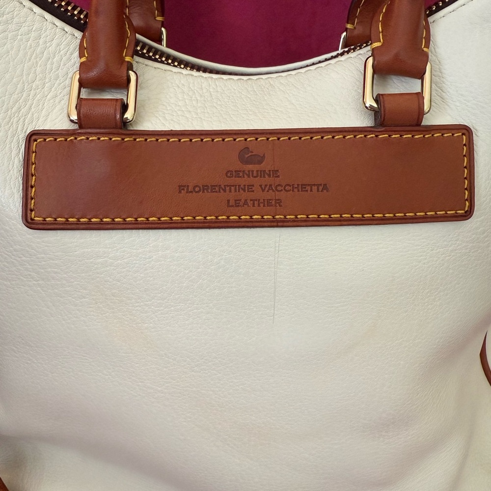 Dooney & Bourke White Leather Satchel with Brown Trim and Strap - Picture 3 of 10